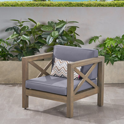 Fauteuil club en bois, coussins gris, 30,48 po Siège large et moderne, tissu d'eau, hauteur 26,52
