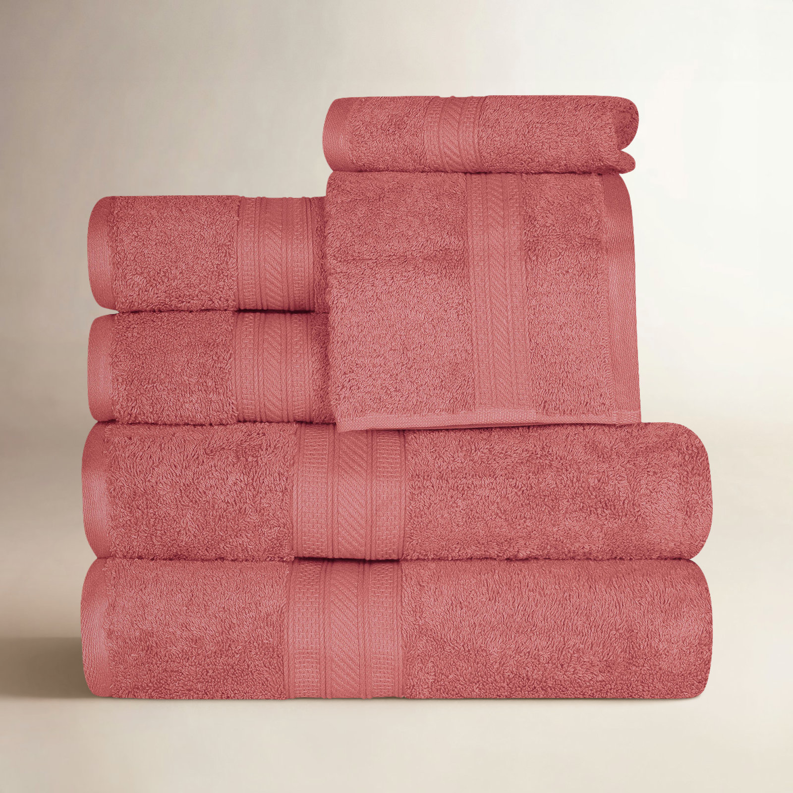 6-Piece Combed Cotton Towel Set, Blush