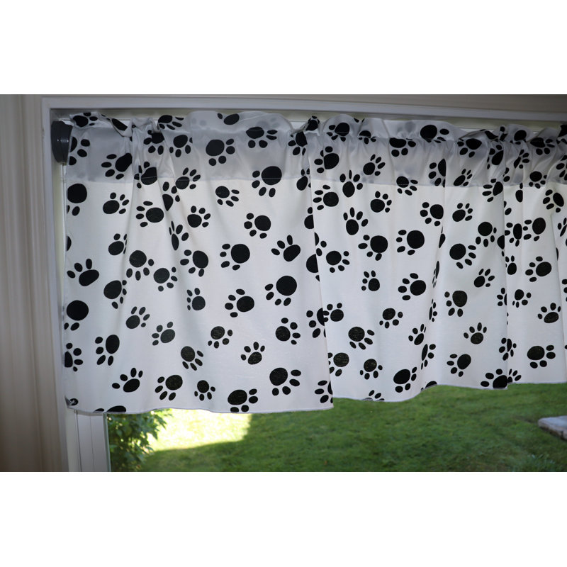 Cantonnière Paw Print, Noir sur blanc, L 58 po x L 28 po