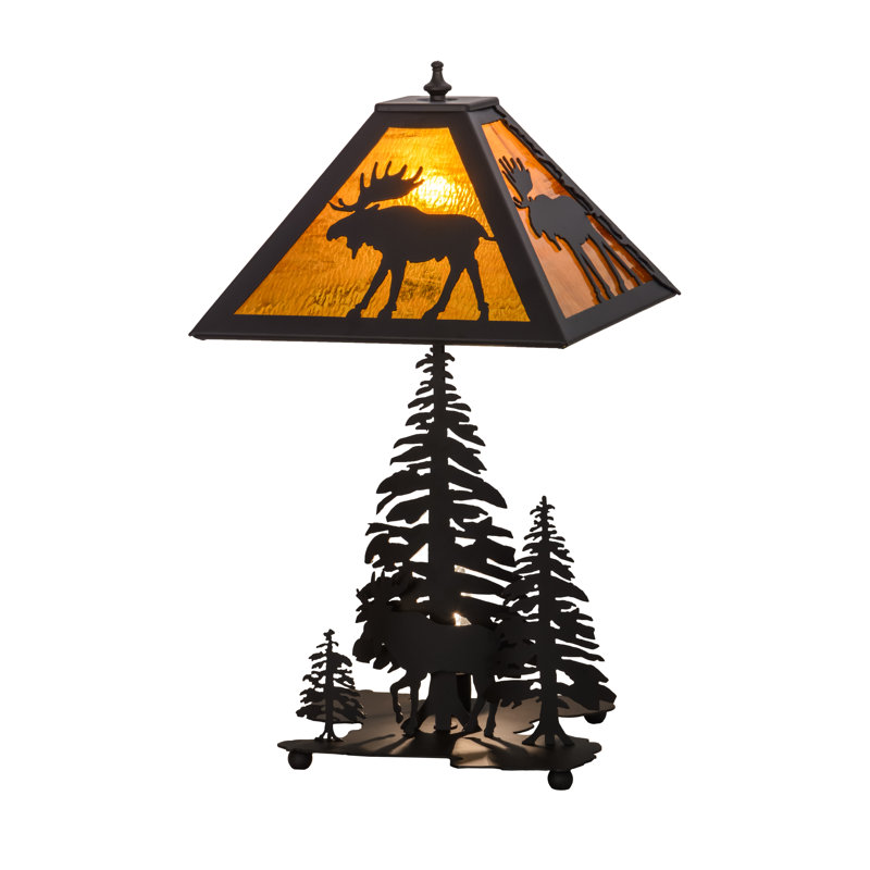 Lampe de table avec base éclairée 21 po H orignal à travers les arbres