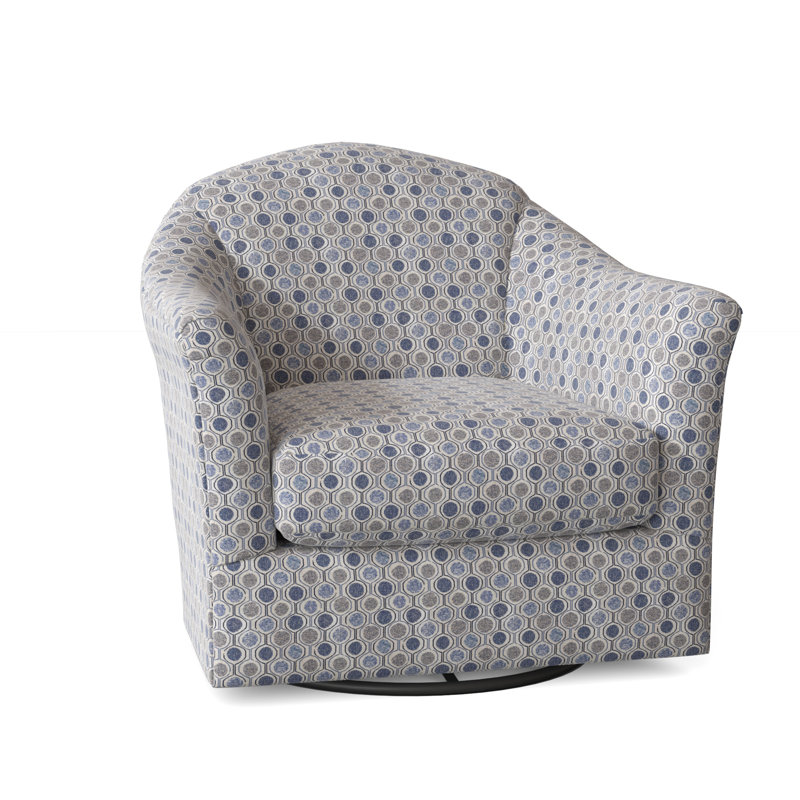 Fauteuil demi-tonneau pivotant de 36,5 po Darby, Tissu performance multicolore bleu fumé