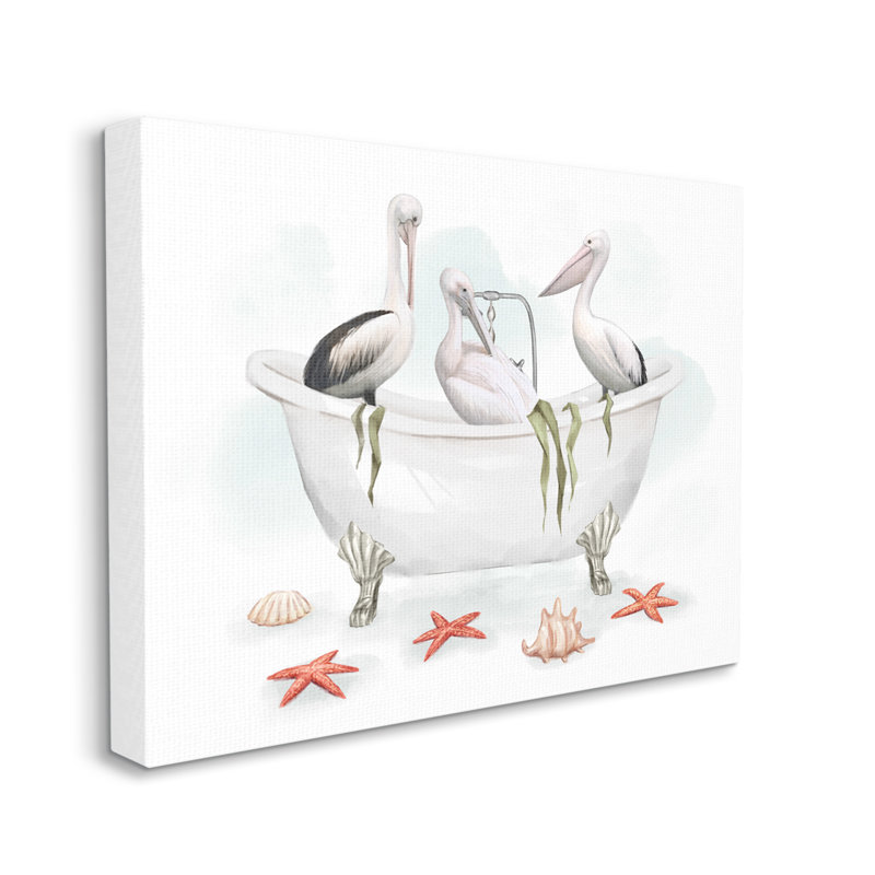 «White Crane Trio in Vintage Bath Nautical Birds» par Ziwei Li - impression, H 36 po x l 48 po, Toile tendue