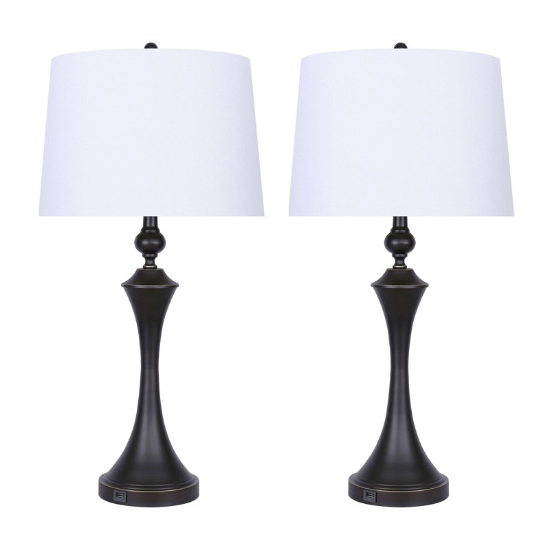 Mattoon 30.75" Table Lamp Set with USB, Off-White, Gold Plated