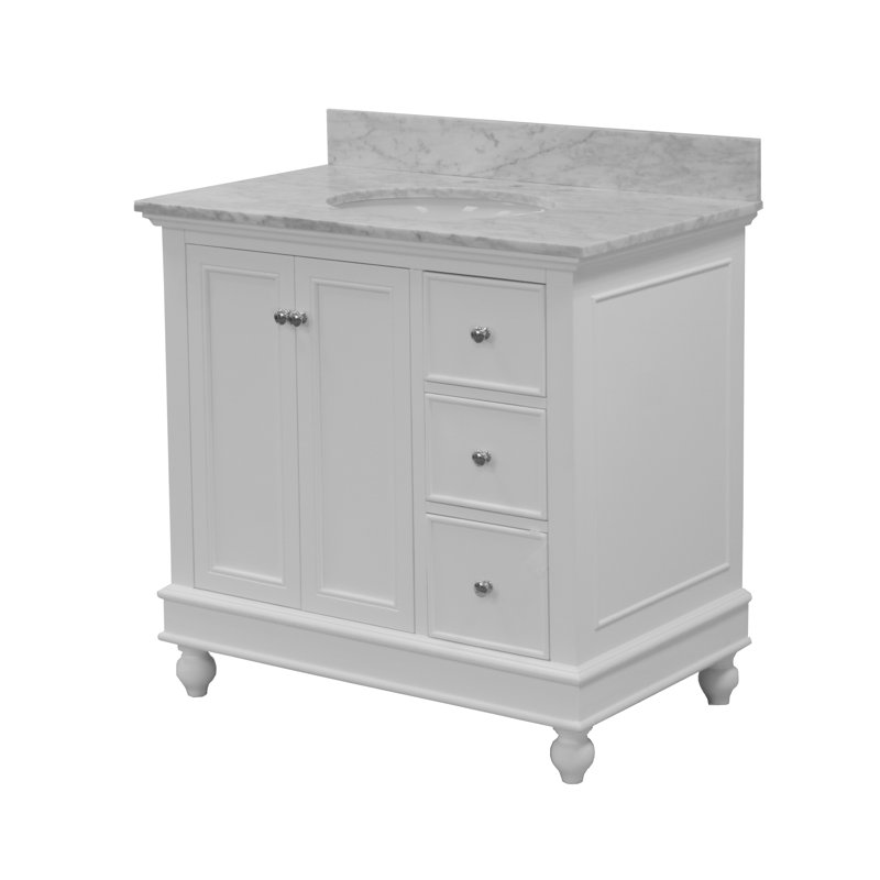 Ensemble de meuble-lavabo simple 36 po Ferdinand, Blanc, Marbre de Carrare
