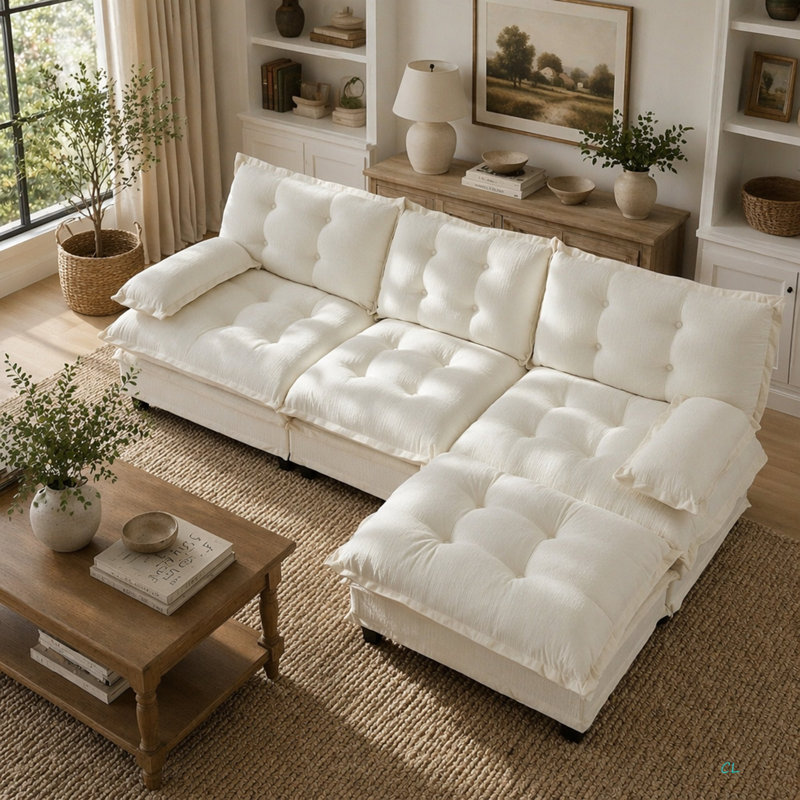 Canapé 107 po 3 places Cloud, canapé modulaire modulaire, canapé moderne à assise profonde pour le salon, coussin de siège confortable en treillis décoré, tissu chenille respirant