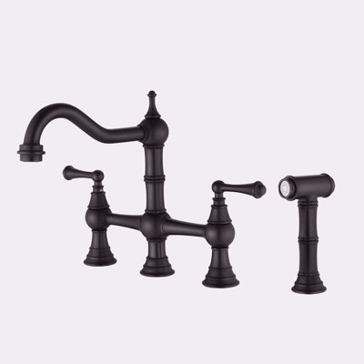 Bridge Dual Handles Kitchen Faucet With Pull-Out Side Spray