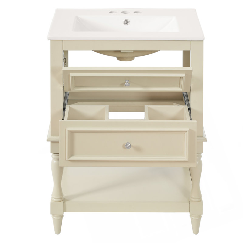 Meuble-lavabo de salle de bain 24 po avec lavabo en céramique, Beige