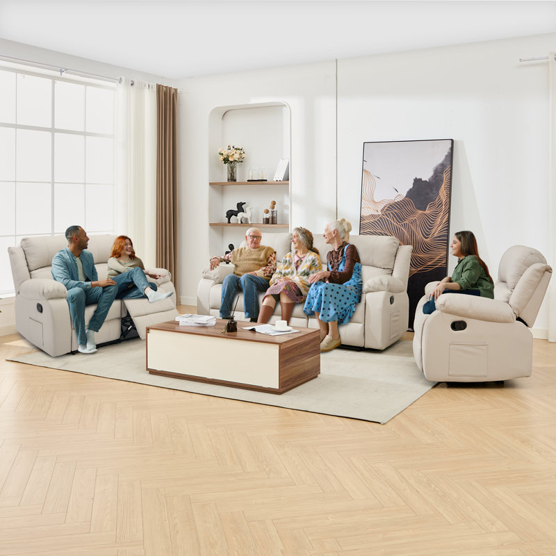 Altizer  Reclining Sofa Set,living Room Furniture Set,1+2+3 Seater Reclining Sofa For Living Rooms-Beige, Beige