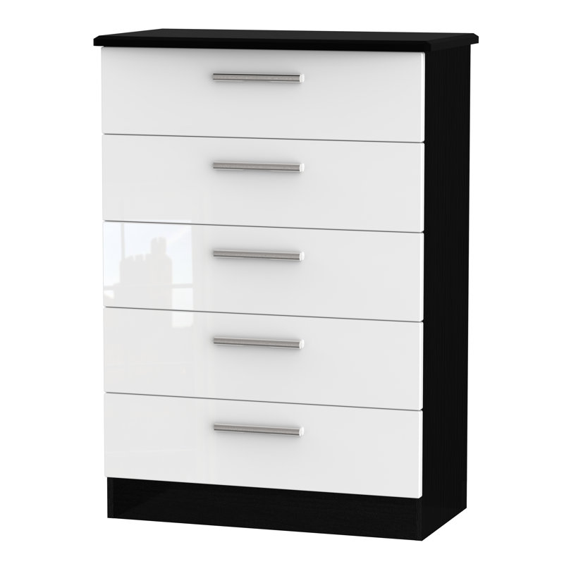 Fully Assembled Yvette 5 Drawer Chest, Black/White
