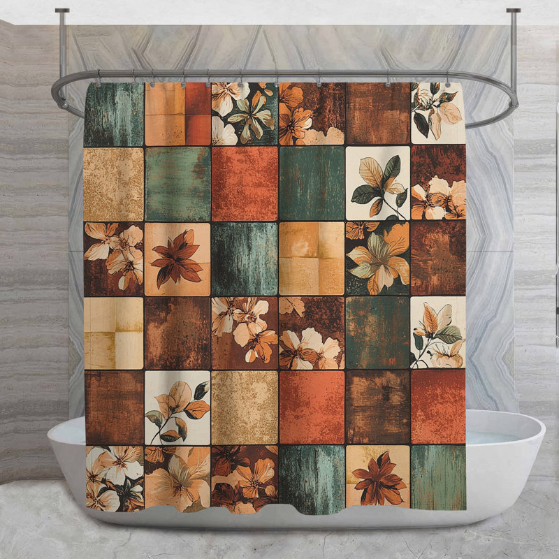 Rideau de douche Patchwork - Décoration de salle de bain rétro rustique, H 84 po x l 70 po