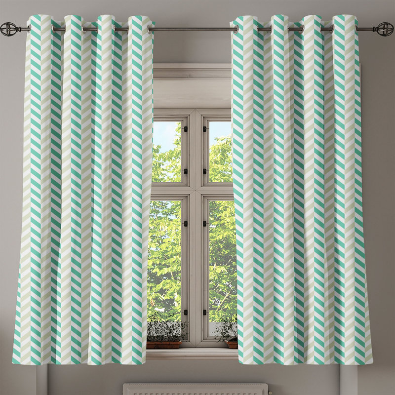 Sea Green and White Chevron Blackout Grommet Curtains