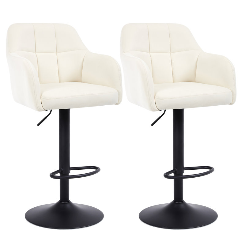 Adjustable Bar Stools with Armrests and Matte Base for Kitchen Island, Cream