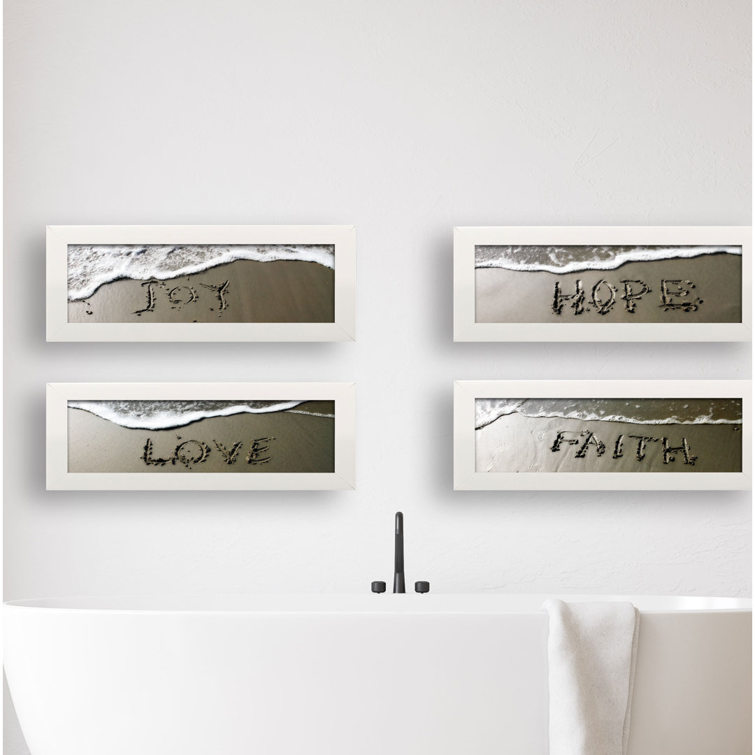 " Love Hope Joy And Faith Hand Written In The Wet Sand " by Alan Hausenflock 4 - Pieces East Urban Home