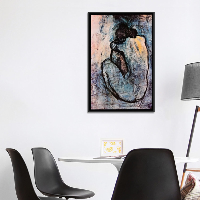 « blue nu » par pablo picasso-impression, Toile avec cadre noir, H 40 po x l 26 po x P 1,5 po