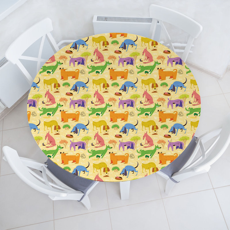 Ambesonne Animal Fitted Round Tablecloth Multicolor