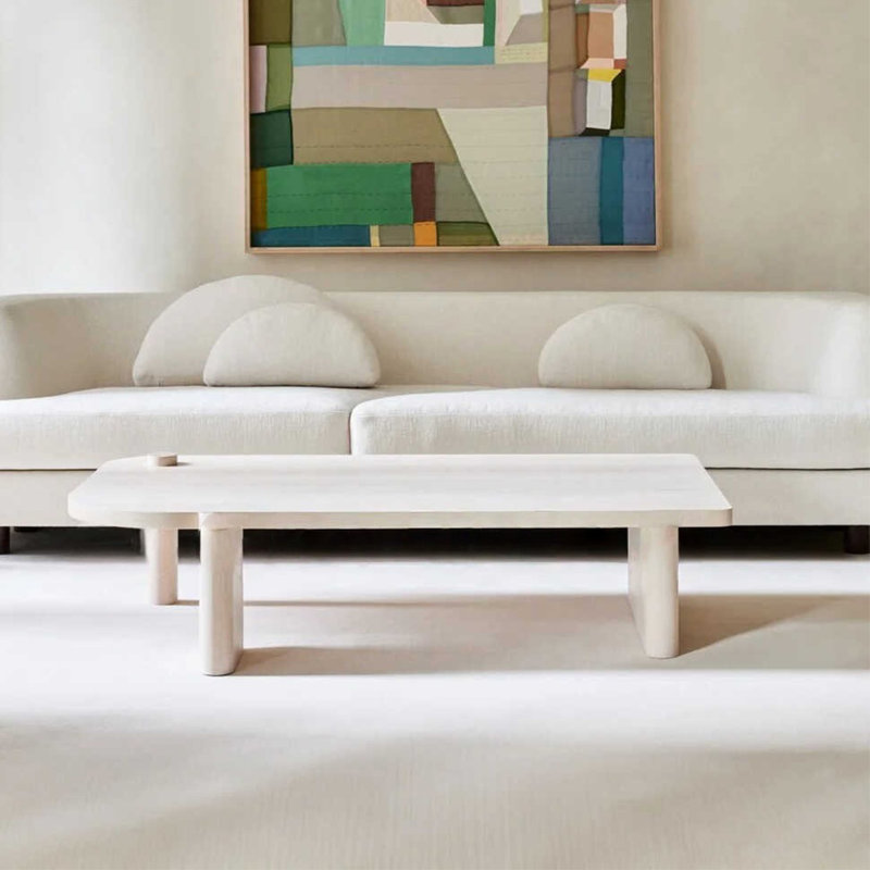 Table basse en bois massif en forme de nuage Wabi-sabi, H 13,8 po x L 47,2 po x l 23,6 po, Crème, crème