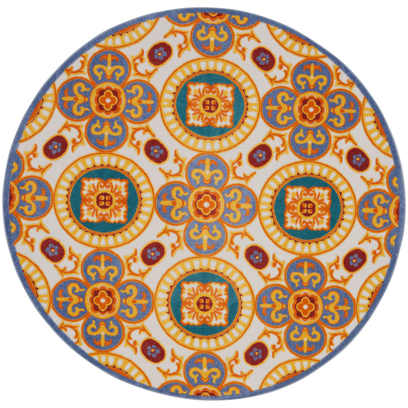 Mamini Aloha  Geometric Multicolor Indoor/Outdoor Area Rug, Round 7'10"