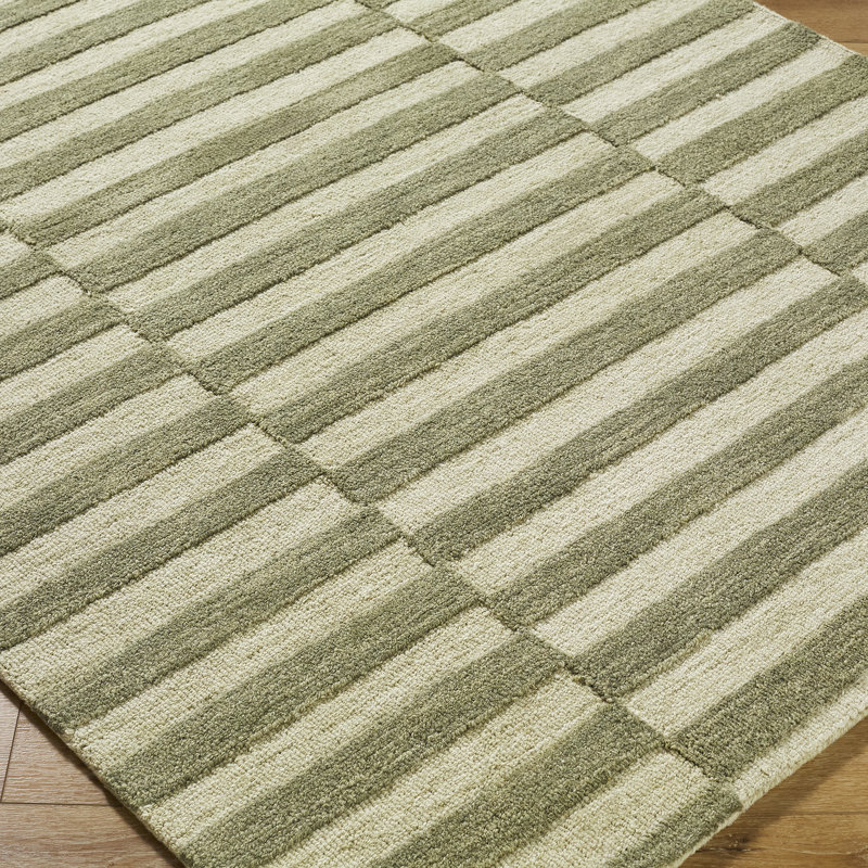 Moroccan Wool Hand Tufted Area Rug, Sage/Olive/Cream, Rectangle 183 x 275 cm