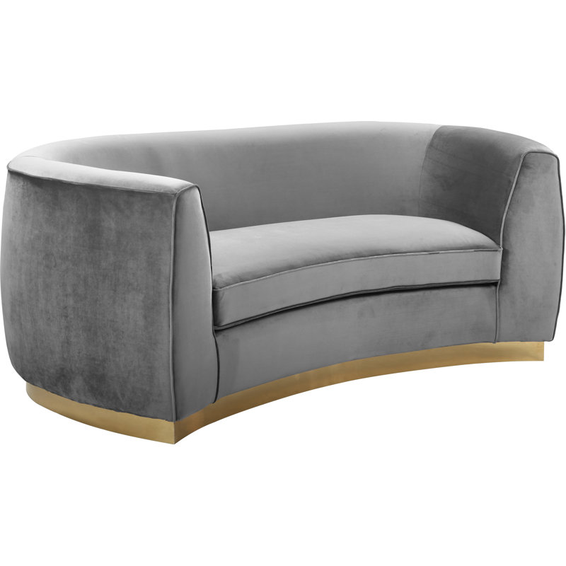 Causeuse courbée en velours 70,5 po Breccan, Velours gris, Or