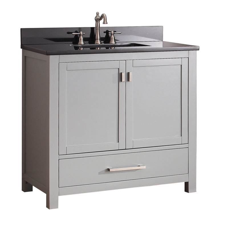 Modero 36" Single Bathroom Vanity with Top, Carrera White Marble, Chilled Gray, Brushed Nickel