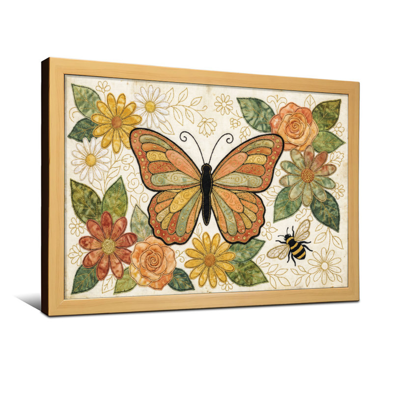 Animaux, papillon, fleurs, abeilles, motif artistique, H 16 po x l 24 po, Toile tendue, Ne s’applique pas