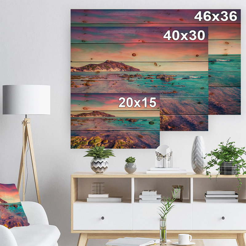 «Risa Giallonardo Beach Colorful Sunset», impression, H 30 po x l 40 po x P 1,5 po, Bois