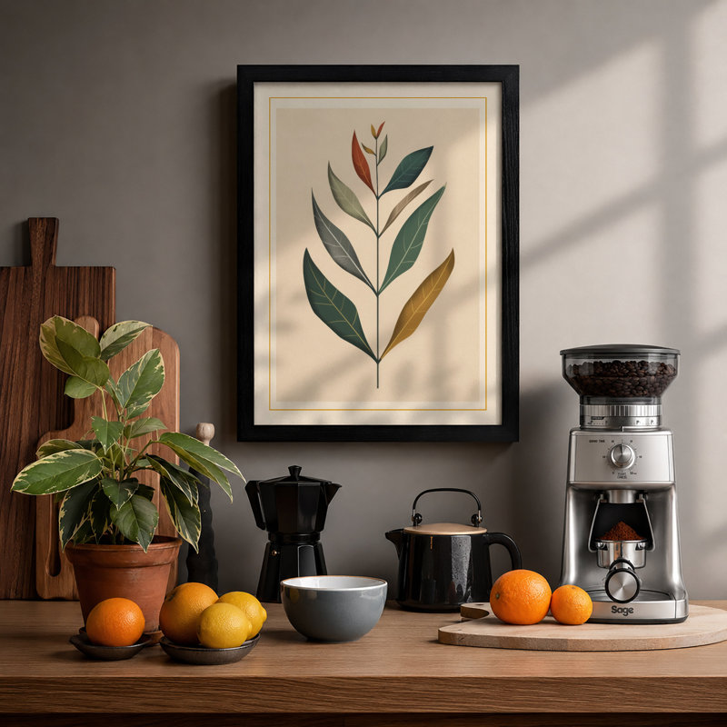 Single Stem In Gold Botanical - Print, Black, A4 - 29.7 x 21.0 cm