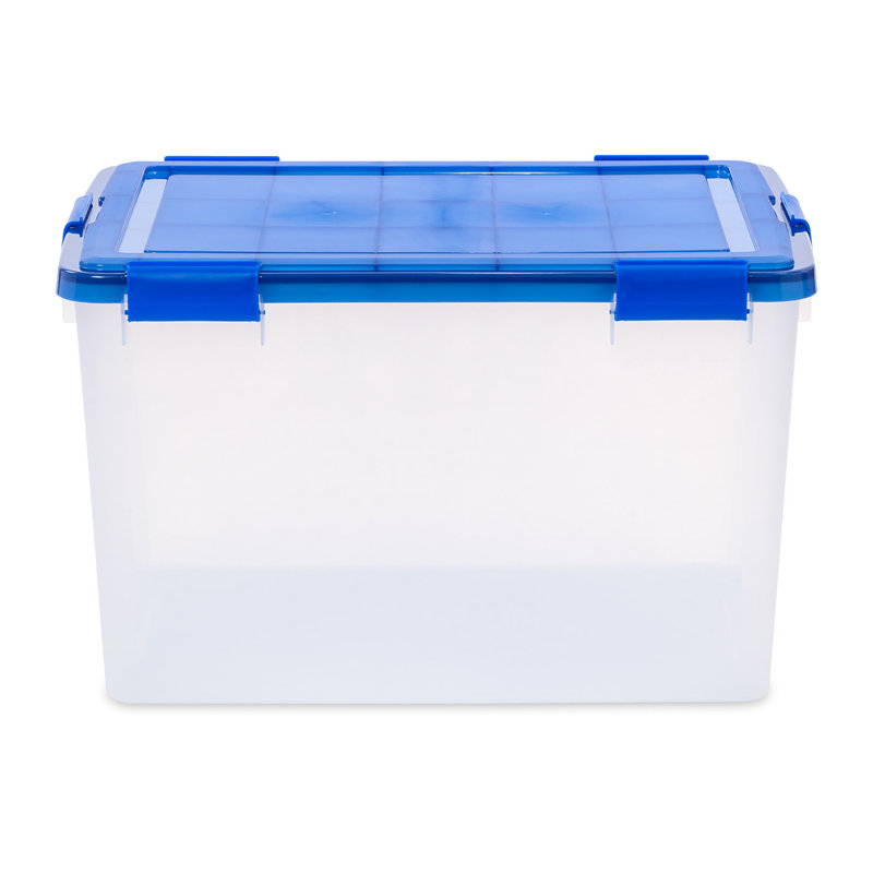 Blue and Clear Heavy-Duty Plastic Stackable Storage Box with Lid