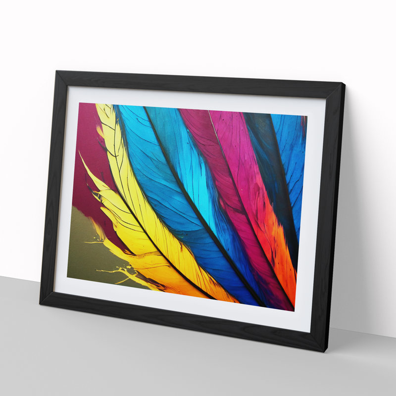 Colourful Bird Feathers Vol.6 - Framed Print, 34cm H x 46cm W x 2cm D, Black