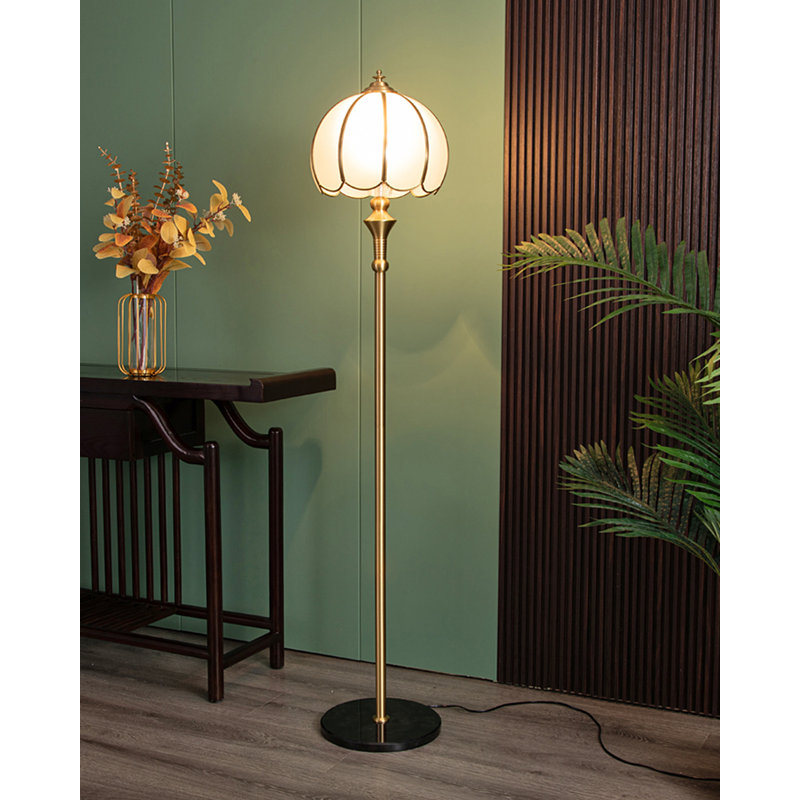 Lampe sur pied en cuivre, verre et marbre American-Style Minimalist