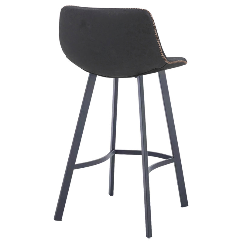Banaz Upholstered and Faux Leather Bar Stool with Steel Frame, Black
