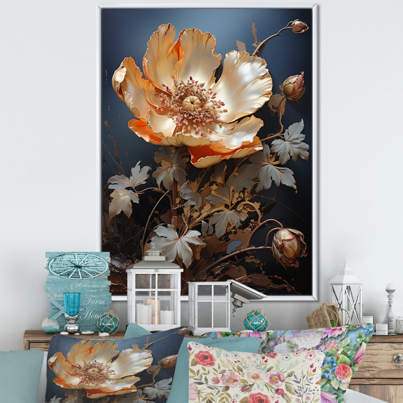 «Gopped Poppy Fields» - art mural coquelicots, Cadre photo doré simple, H 40 po x l 30 po x P 1,5 po