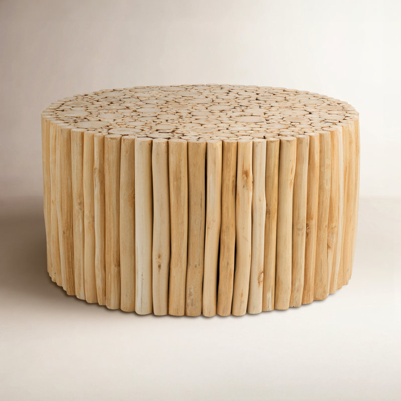 Dacheng Loflin Round Solid Teak Wood Drum Coffee Table, Brown