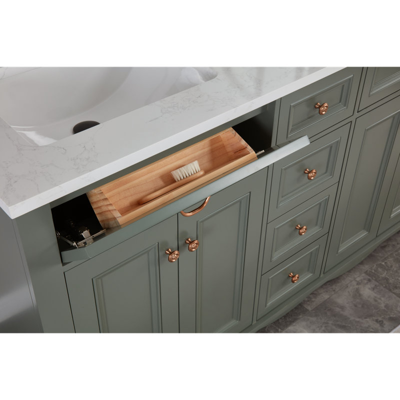 60" Solid Wood Sink Vanity  With 1' Artificial Stone Top, Pewter Green