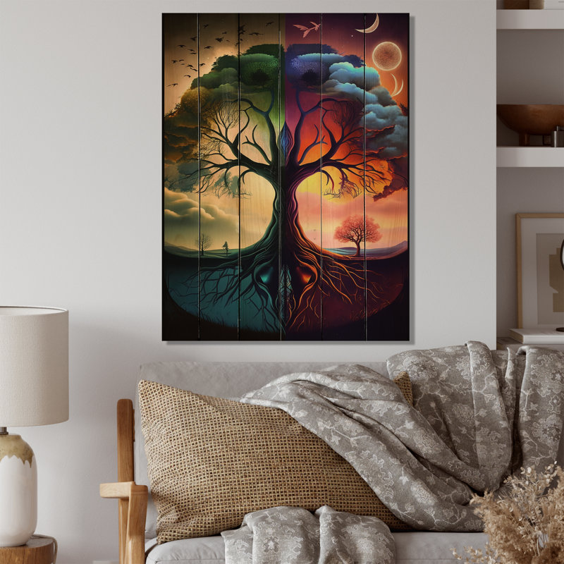 Décoration murale arbre de vie jour et nuit I - forêt, H 40 po x l 30 po x P 1,5 po
