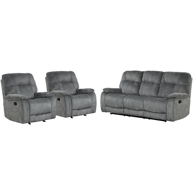Canapé inclinable manuel et deux fauteuils inclinables Karliyah, Polyester gris