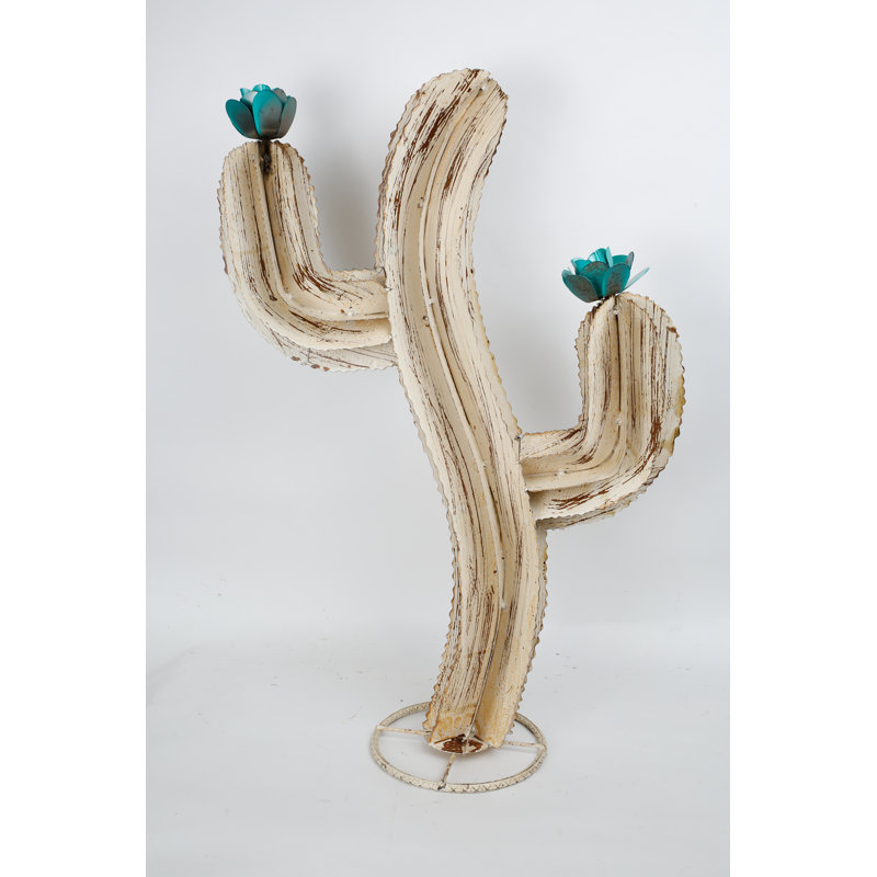 Beckner Curvy Iron Cactus Garden Art, H 34 po x l 24 po x P 9 po, Blanc