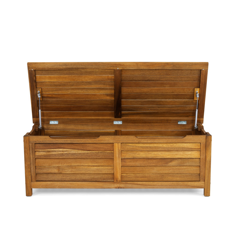 Boîte de rangement en bois d'acacia massif résistant à l'eau 78,87 gallons Anjenette, Teck doré