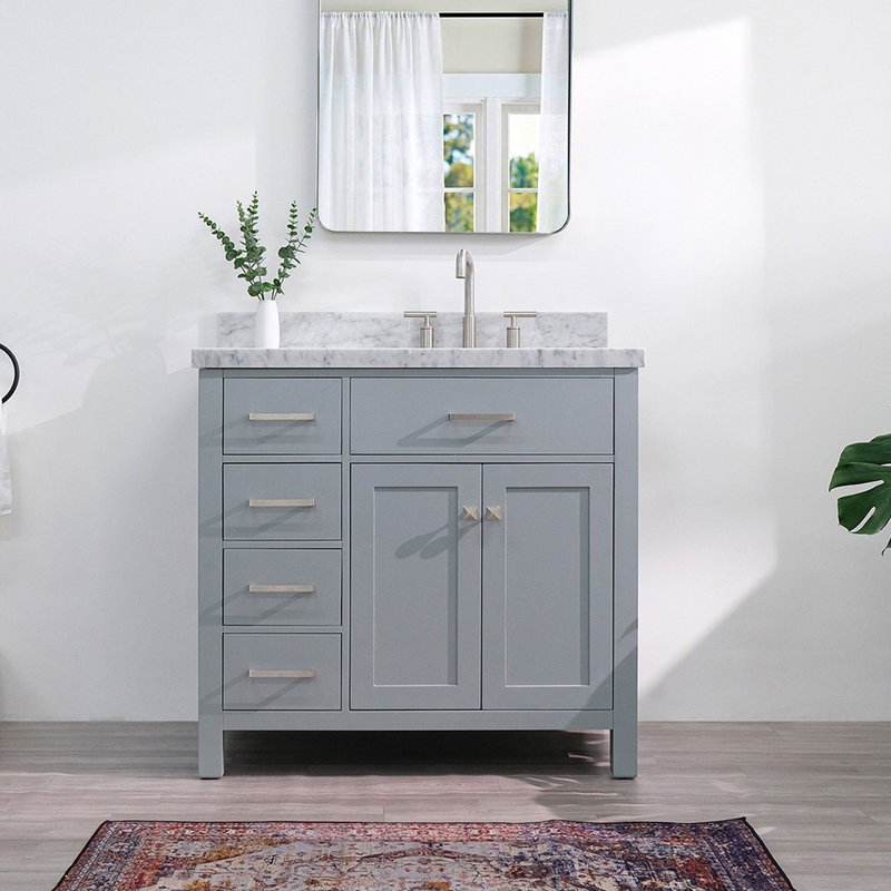 Abbate 42" Single Bathroom Vanity with Carrara White Marble Top, Gray