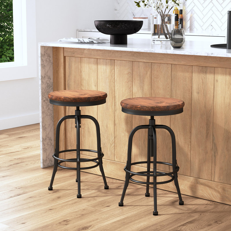 Swivel Solid Wood Adjustable Height Stool, Black
