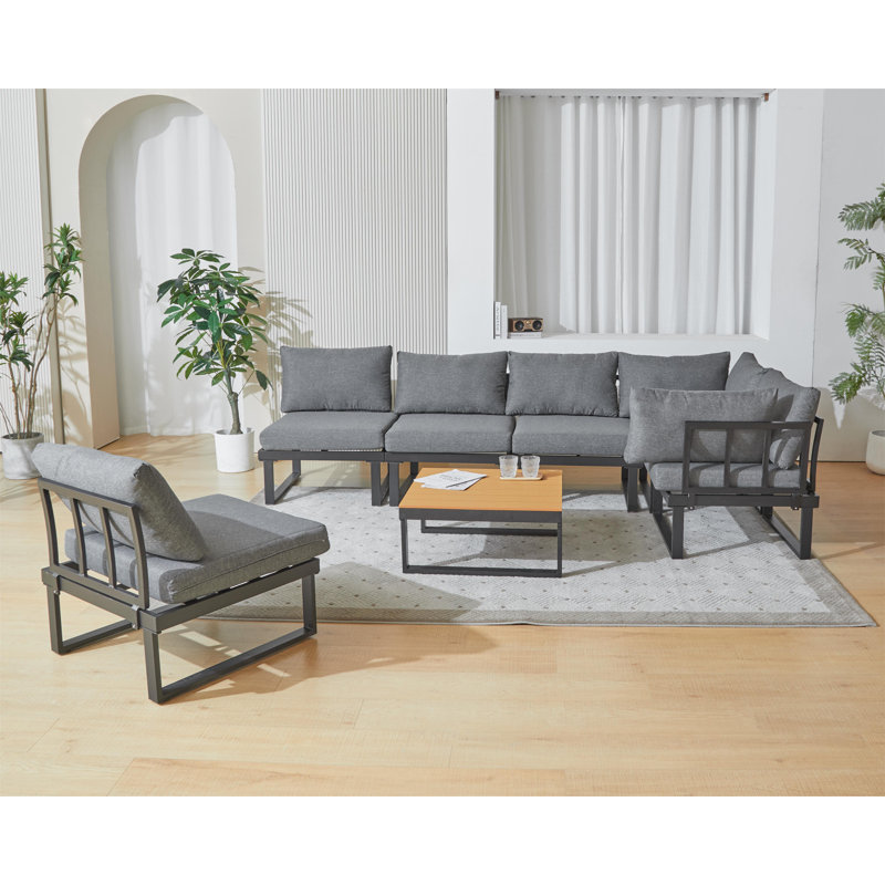 Iresha 6 - Person Modular Patio Conversation Set with Cushions, Black
