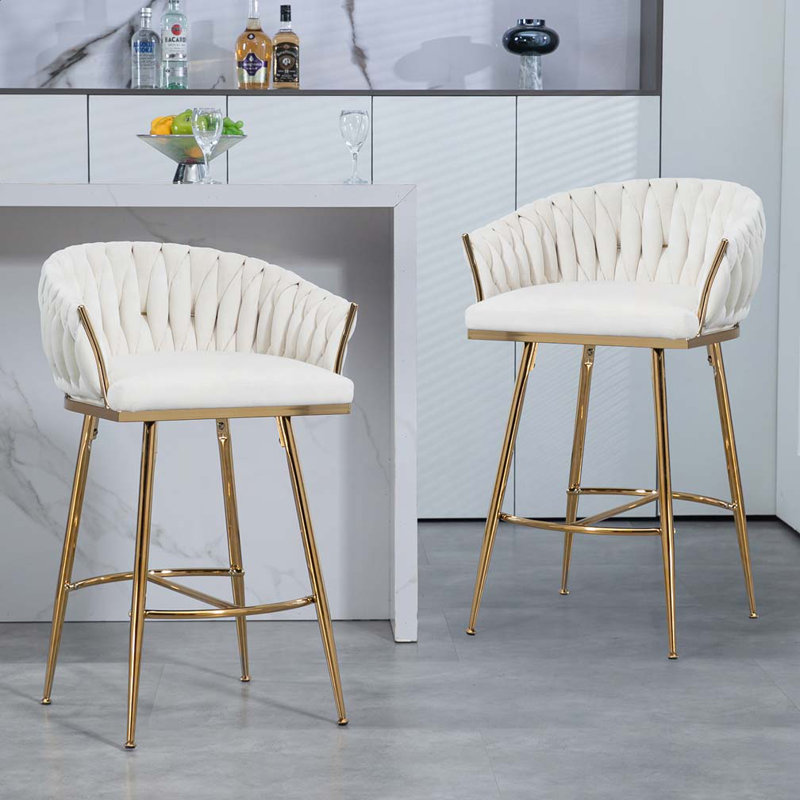 Tabourets de bar rembourrés en velours, Beige