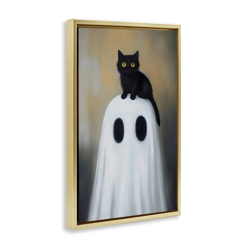 Cadre flottant fantôme et chaton, design par Arlington Prints, H 31 po x l 21 po, Cadre flottant métallique doré
