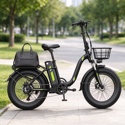 Foldable Electric Bike for Adults, 20 Inch 4.0 Fat Tire E-Bike, 500W Motor, 48V 13Ah Battery, 28 MPH, 7-Speed Folding Commuter Bike, Step-Through, Front Suspension, Disc Brakes, Max Load 330 LBS