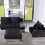 Canapé modulaire en velours noir avec rangement, tiroir, ports USB, prises Memphis
