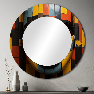 African Tribal Mask Kente II - African Tribal Unique Wall Mirror, Global Round Mirror, Printed Metal Art
