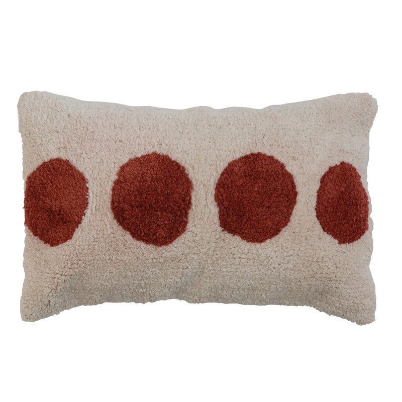 Cream and Rust Cotton Tufted Lumbar Pillow with Dots