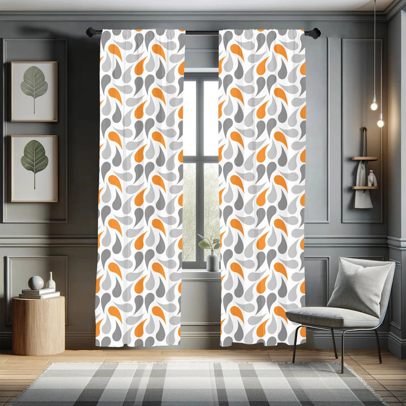 Paisley Room Darkening Rod Pocket Curtain Panel, 28" x 63", Orange