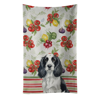 Black and White English Springer Spaniel Vegetables Kitchen Towel