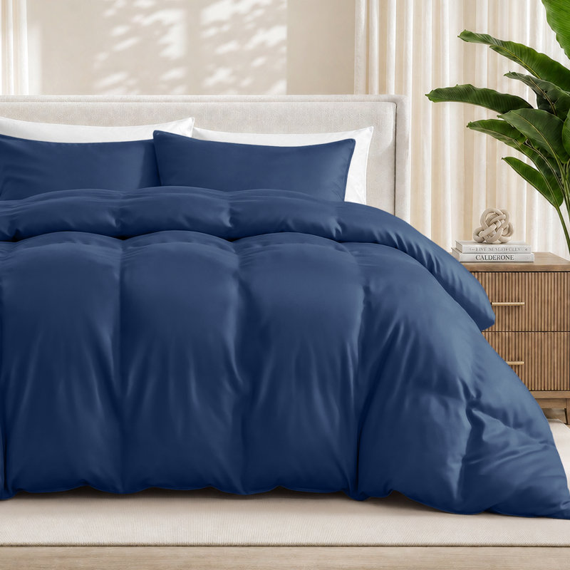 Ensemble de couette en rayonne de bambou, Housse de couette très grand californien + 2 taie, Bleu très foncé